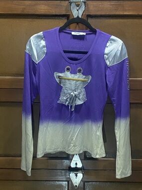 Moschino Purple and Cream Ombre Long-Sleeve Top with Frog Appliqué